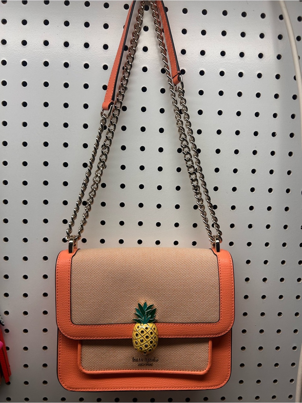 kate spade Peach and Orange Canvas Shoulder Bag with Pineapple Accent
